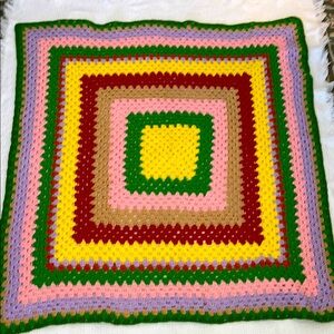 Vintage Handmade Crocheted Afghan Multi Colored Granny Square
